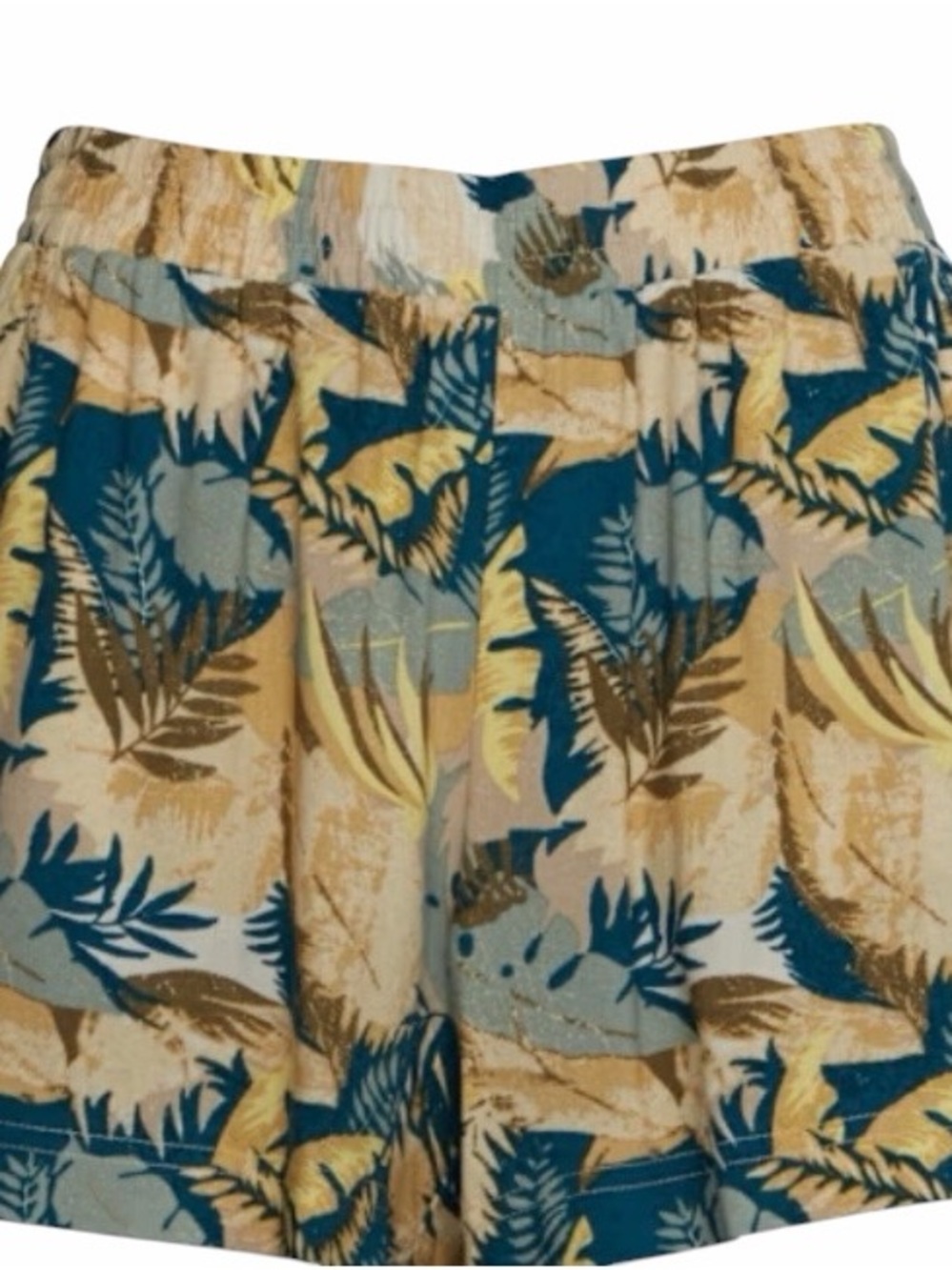 Natural Reflections Tropical Palm-Print Shorts in Teal, Yellow & Cream